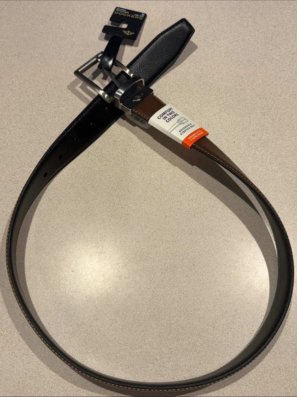 Dockers Black and Brown Reversible Leather Belt with Silver Buckle